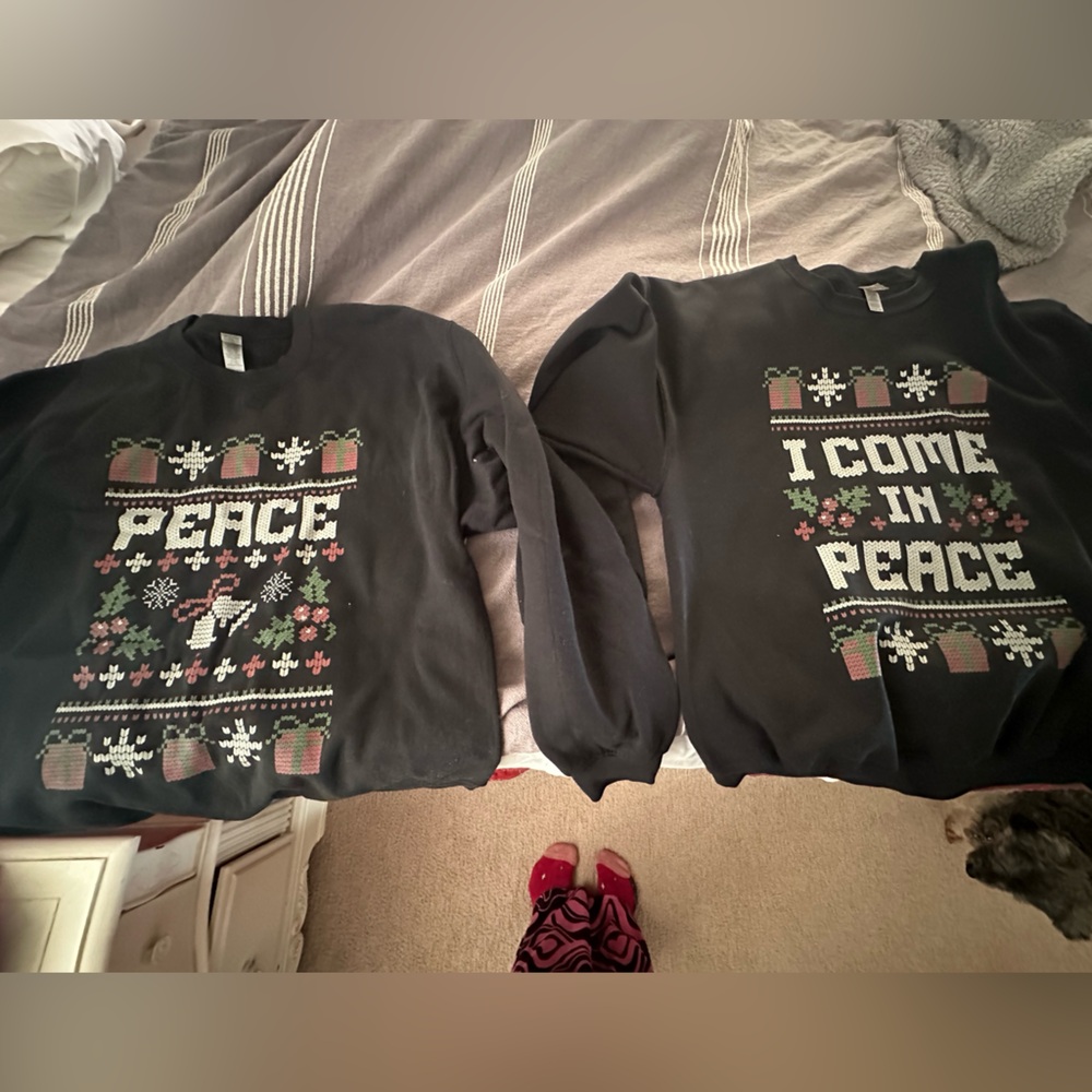 Festive HIS/HER "Peace" XL Holiday Christmas Party Sweatshirts(2)